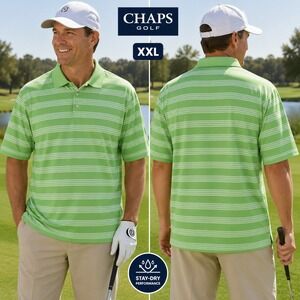 Chaps Golf Mens XXL Green Striped Stay-Dry Performance Short Sleeve Polo Shirt